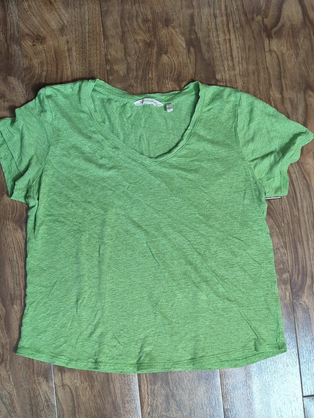 Soft Surroundings 100% Linen Green V-Neck Short Sleeve Tee